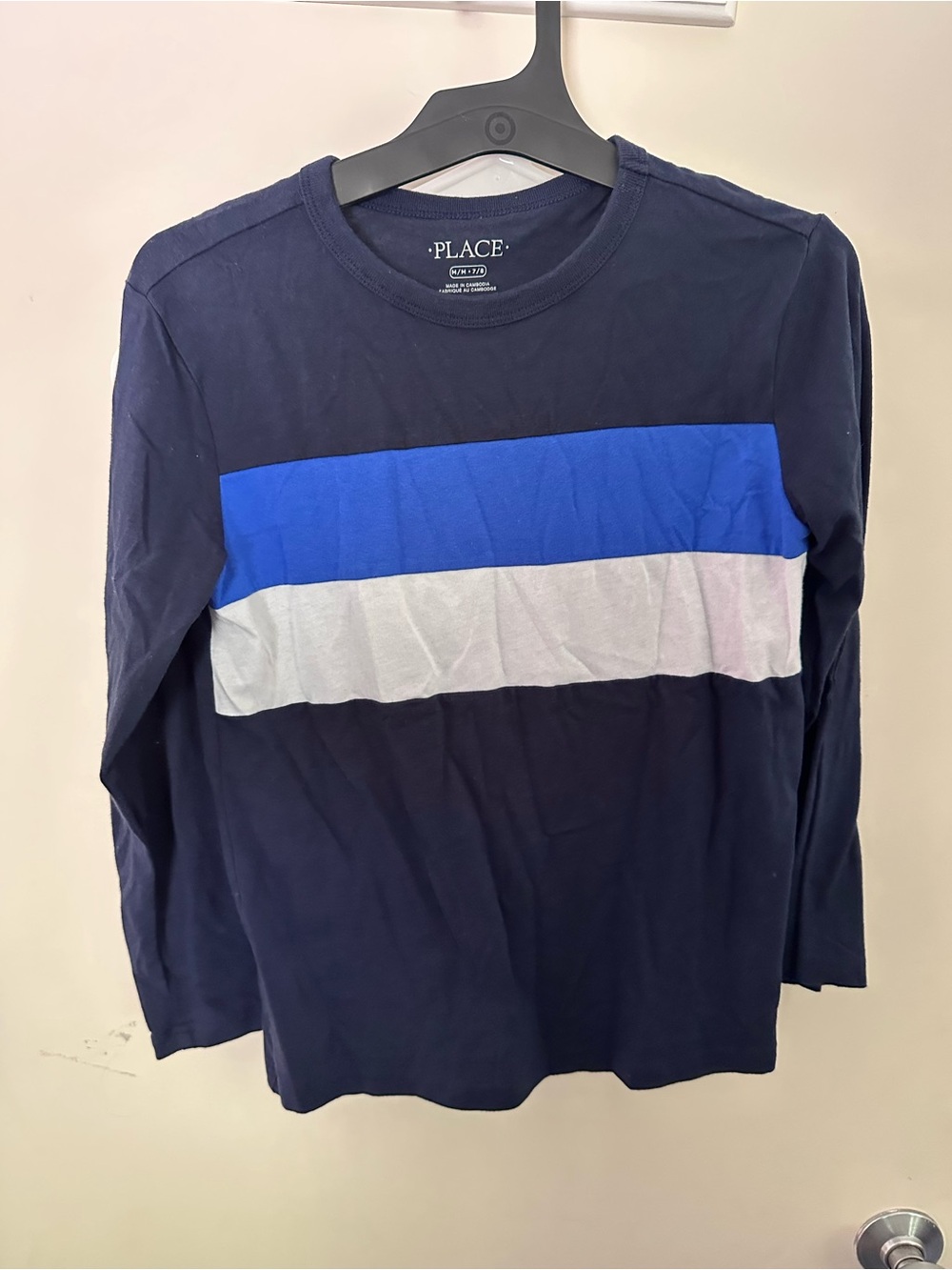 Place Navy Long Sleeve Tee with Blue and Gray Chest Stripes